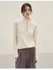 Suéter de Punto Gris de Cuello Alto Parcial 100% Lana Estilo Old Money para Mujer, Nuevo Top Básico Suelto Suave de Alta Gama