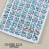 Unhas Postiças Acabamento Base Sem Fundo Azul Marinho Chamativo Ornamentos Cravejados com Strass Redondo Oval Retangular Ângulo Reto Unha Feita à Mão Cravejada com Strass