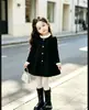 Vestido Elegante de Otoño para Niña: Vestido de Lana con Cuello Alto Volante Negro y Botones de Perla, Elegante Vestido de Princesa para Niñas Pequeñas