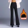 Pantalones Gruesos de Invierno Estilosos 2026 Negros Casuales Largos Cintura Alta Adelgazantes de Seda Microcampana Pantalones de Algodón con Felpa Moda