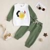 Sudadera de manga larga con cuello redondo bordada de pollito para bebé niño transfronterizo, traje de pantalones para niños, primavera y otoño