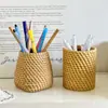Simple Cesta Redonda de Mimbre Sintético para Bolígrafos Almacenamiento Multifuncional Tubo de Almacenamiento para Brochas de Maquillaje Cesta Redonda para Ceremonia del Té