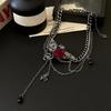 Estilo Hot Girl Y2K Collar de Metal con Dragón, Rosa Flocado y Borla para Mujer, Cadena Elegante de Nicho para Clavícula, Accesorios