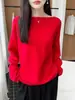 Nuevo Otoño 2026 Suéter de Punto para Mujer 100% Lana Estilo Simple Cuello Redondo Holgado Adelgazante