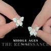 Aretes vintage de mariposa con esmalte verde menta antiguo claro y gota de esmalte, aretes de perlas dulces frescas