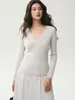 Suéter de gola V torcido em estilo francês, 100% cashmere, para mulheres, com costura vertical, caimento justo, manga longa, tricotado, emagrecimento, justo ao corpo, suéter de base
