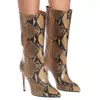 Botas de moda europeas y americanas transfronterizas punta cuero costura manga delgada tacón alto botas botas comercio exterior zapatos de mujer