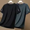 [Entrega rápida] Camiseta masculina de seda gelada de verão, gola redonda, secagem rápida, manga curta, respirável, tamanho grande, tops esportivos masculinos soltos