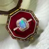 Anel Tesouro Cor Natural Pedra Principal Opala 5x 7mm Pedra Colorida Prata Esterlina Incrustado Venda Direta Transfronteiriça