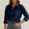 Camisa Nova Europeia e Americana 2025 Cor Sólida Top Solto Manga Longa Moda Lel Comutador Casual Roupa Feminina