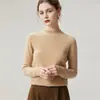 Suéter feminino de cashmere 100% cashmere puro suéter de gola alta meia gola para mulheres, nova blusa base de malha slim fit para outono e inverno