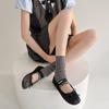 Set de Calcetines Apilados para Mujer Primavera y Verano Color Sólido Oreja de Madera Calcetines de Longitud Media Estilo Lolita Ballet Set de Piernas Largas de Encaje para Niña