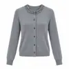 Cárdigan de Punto con Perlas y Cuello Redondo Estilo Europeo para Mujer Otoño Invierno Estación Independiente Cárdigan Jacquard Suéter de Temperamento para el Trabajo