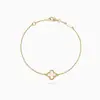 Pulsera Flor Única de Trébol de Cuatro Hojas de la Suerte de Van Gogh Pulsera de Ágata Roja y Nácar Blanco para Mujer Oro Rosa de 18 Quilates Tamaño Mini Pequeño