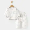Conjunto de Gaze para Bebê, Roupas de Casa para Bebê, Tops e Calças de Fibra de Bambu de Manga Longa, Roupas de Verão com Ar Condicionado para Crianças Meninas