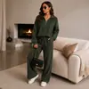 Conjunto de Tricô Estilo Preguiçoso Europeu Outono Inverno para Mulheres Bestseller Transfronteiriço Moletom com Zíper Parcial e Manga Longa Calça Wide Leg Conjunto de Duas Peças