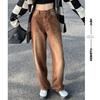 Otoño e Invierno moda nacional nuevo retro marrón lavado americano degradado suelto recto adelgazante pantalones casuales jeans para mujer