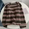 Sudadera de Estilo Perezoso con Rayas de Terciopelo de Conejo en Color Contrastante, Longitud Media, Imitación Cachemir, Holgada, para Otoño e Invierno, Informal, Engrosada, Camiseta Básica