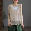 Camisola Rendada para Mulheres, Primavera e Verão, Estilo Artístico Vintage Solto, Blusa de Malha com Bolinhas Casual da Moda, Colete Feminino