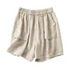 Shorts de Pierna Recta para Mujer de Nuevo Estilo Veraniego, Pantalones Casuales Delgados de Algodón y Lino, Cintura Elástica, Pantalones Anchos Holgados, Pantalones de Cinco Puntos
