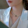 Collar de perlas de agua dulce con jaspe de ojo de gato de moda coreana para mujer, estilo elegante y elegante, cadena de clavícula con perlas para novias.