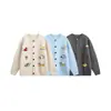Yidao Vintage 2025 Outono/Inverno Nova Marca Tendência para Casais Unissex Suéter Cardigan Bordado Cartoon Malha Masculina e Feminina