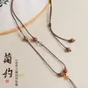 Cristal Blanco Natural Rojo del Sur Cuerda de Collar Sencilla Cuerda con Colgante de Sándalo de Laoshan Tejida a Mano Cuerda con Colgante de Jade
