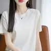 2026 Verão Fina Algodão Penteado Algodão Puro Gola Redonda Manga Curta Camiseta Feminina Básica Versátil Top com Ombro Direito Camiseta Base