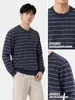 Suéter de Otoño Rayado Cuello Redondo Estilo Old Money para Hombre Bloque de Color Sencillo Holgado Casual Manga Larga Jersey de Punto Superior para Hombre