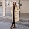 Chaqueta Larga de Plumas Estilo Casual para Mujer 2025 Invierno Nueva Moda Casual Chaqueta con Capucha de Piel de Zorro Invierno para Mujer