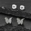 Brincos de Aço Inoxidável com Design Francês de Nicho, Camada Dupla Fosca, Borboleta, para Mulheres, Brincos Simples de Piercing de Insetos