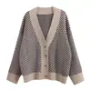 Cardigan de tricô retrô coreano chique para mulheres, listrado, estilo casual, jaqueta de corte solto, peça de sobreposição versátil, suéter listrado preto