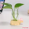 Estaca de madera con forma de ovejita linda, jarrón de vidrio transparente para plantas hidropónicas, recipiente hidropónico de escritorio para interiores, jarrón simple para arreglos florales