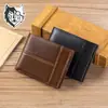 Nueva Cartera Corta de Cuero Genuino Transfronteriza para Hombre con Múltiples Ranuras para Tarjetas, Billetera Plegable con Billetera para Monedas de Piel de Vaca de Primera Capa Anti-Magnética RFID