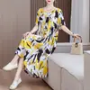 Camisola de Algodão e Seda para Mãe, Tamanho Grande, Caimento Solto, Vestido de Viscose para Meia-Idade e Idosos, Manga Curta com Bolsos, Roupa de Casa