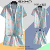 Camisa de Praia Masculina Ins Verão Solta Manga Curta Conjunto de Shorts Tendência e Bonito Roupa Floral de Praia para Casal