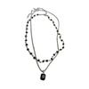 Nuevo Collar de Lujo Ligero con Gema de Cristal Negro Apilado de Doble Capa Moda Simple de Alta Gama Nicho Dulce Cool