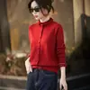 Cárdigan de punto de lana para mujer, color liso, holgado, elegante, de manga larga, para otoño e invierno, con cuello alto de volantes