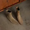 Botas finas estilosas e minimalistas estilo britânico de 5,5 cm, nova coleção outono/inverno 2026, bico quadrado, salto grosso, zíper traseiro, botinhas para mulheres