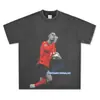 Transfronterizo Europeo y Americano Retro CR7 Gesto de Mano Icónico Impresión Directa Digital Oversize Cuello Pequeño Versátil Manga Corta