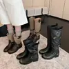 Botas de Color Block Estilo Retro Primer Encuentro para Mujer 2026 Nuevas Botas de Montar de Tacón Grueso Adelgazantes Botines Cortos Botines
