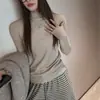 Camiseta de Capa Base para Mujer, Mezcla de Lana Tencel, Calidad Otoño e Invierno, Cuello Semi Alto, Manga Larga, Adelgazante y Versátil, Se Puede Usar como Ropa Exterior