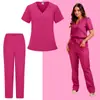 Trajes de Scrubs Estilo Europeo y Americano para Tiktok, Uniformes de Enfermera de Color Sólido, Ropa Médica para Quirófano, Ropa de Trabajo para Doctor
