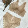 Lencería sexy de encaje de comercio exterior, algodón fino de escote en V profundo, minimiza los bustos grandes, previene la flacidez, de cintura alta, levanta las caderas, sujetador de talla grande