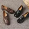 Tacones Altos Estilo Retro de Corte Profundo Hasta el Tobillo, Zapatos de Moda Casual Elegante para Mujer Estilo Británico de Punta Cuadrada y Tacón Grueso