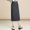 Falda de lana a cuadros retro para mujer, nuevo estilo otoño e invierno 2026, de cintura alta, recta, de longitud media, falda bodycon moderna y elegante