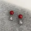 Pendientes de Plata de Ley 925 con Aguja Metálica, Piedra Ojo de Tigre, Estilo Retro Maillard Nuevo Estilo Chino, Forma de Calabaza, para Mujer, Ancora, Rojo Vino Tinto