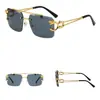 Gafas de sol de lujo de estilo nuevo transfronterizas europeas y americanas con cabeza de leopardo para mujer, Gafas de sol sin montura cuadradas con doble puente de metal para hombre