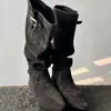 Bota de montar de caña alta, pierna ancha, adelgazante, hasta la rodilla, para mujer, estilo coreano, de nicho, casual, que aumenta la altura, de cuero suave, caña larga, botas de mujer con tacón de bloque