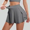 Saia Esportiva de Yoga de Cintura Alta para Mulheres, Falsa Peça Dupla, Anti-Exposição, Respirável, Skort para Corrida, Fitness, Tênis, Azul Claro
